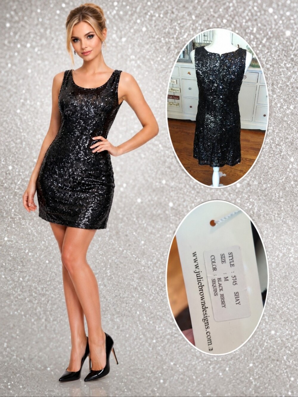 New Black Sequins Sleeveless Tank Cocktail Party Wedding Guest Dress NWT Sz M